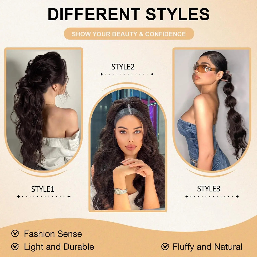 24-Inch (60 cm) Synthetic Drawstring Clip-In Ponytail Extension – Long Afro Curly Fluffy Hair for Women