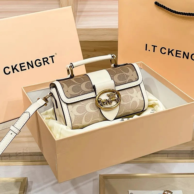 Minimalist Contrast Color Small Box Crossbody Bag for Women High-End Portable Satchel