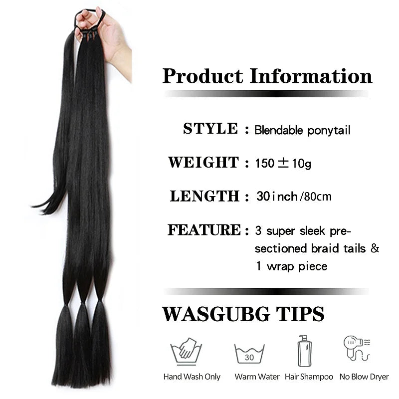 30-Inch (76 cm) Synthetic Long Braided Ponytail Hair Extension Heat-Resistant Box Braid for Women