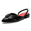 Women's Black Pointed Flat Loafers Ankle-Wrap Office Sandals