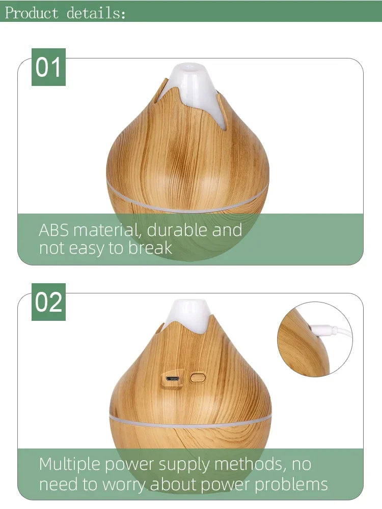 350ml (11.8 oz) Wood Grain Ultrasonic Essential Oil Diffuser & Humidifier, USB, Remote Control, 7-Color LED