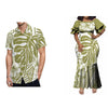 Women's Plus Size Double-Layer Ruffle Sleeve Fishtail Mermaid Maxi Dress, Polynesian Print Ankle-Length