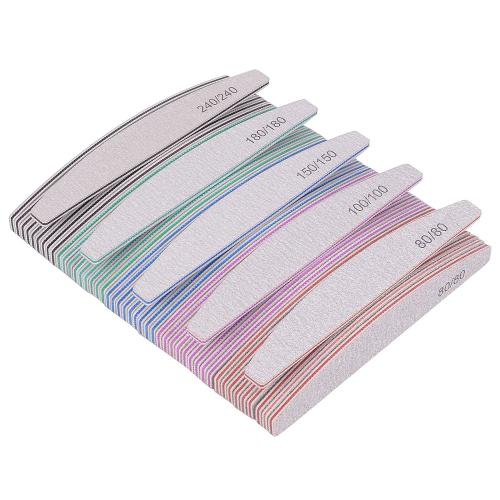 3/5/10-Pack Professional Nail Files — Thick Half-Moon Emery Boards, Multiple Grits (80–240) for Manicure & Nail Extensions