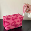 Plush Travel Makeup Bag with Handle, Soft Love-Print Cosmetic Organizer Pouch