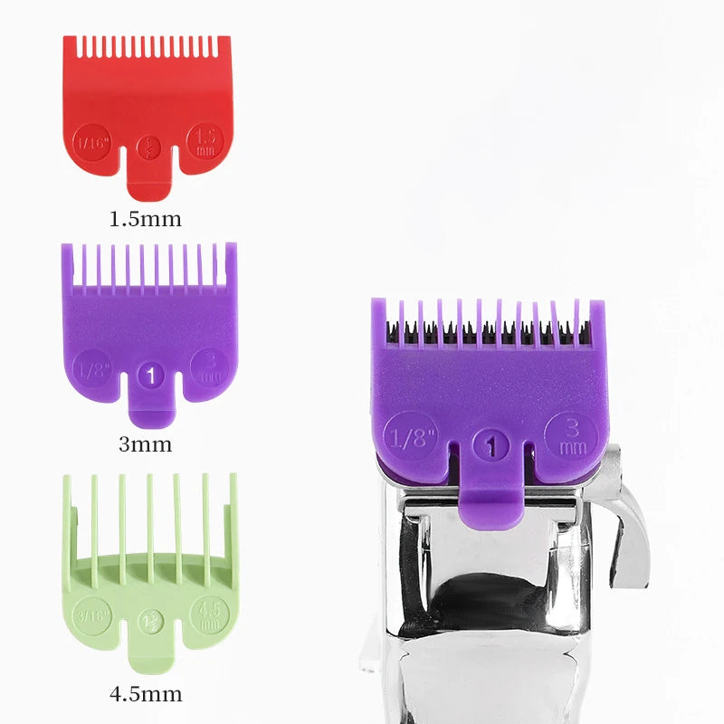 Universal Hair Clipper Guide Combs 1.5/3/4.5mm – Color-Coded Plastic Trimmer Guards (Green, Purple, Red)