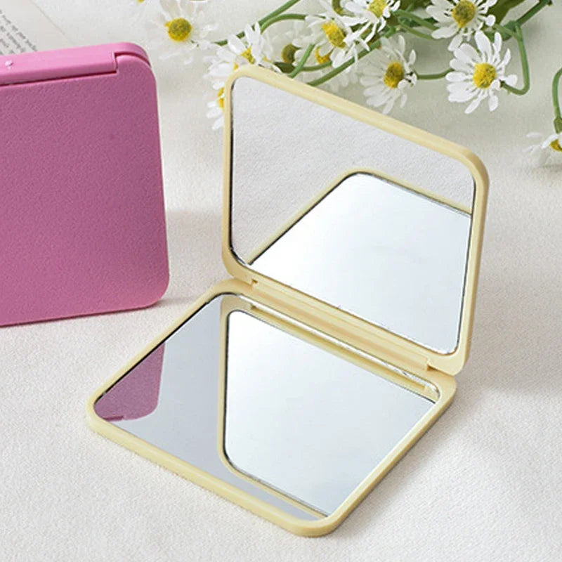 Double-Sided Mini Pocket Makeup Mirror Portable Compact Hand Mirror for Women & Girls Cute Square Design Multiple Colors