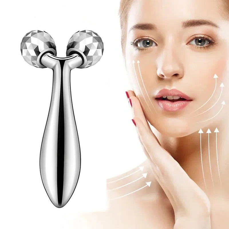 Y-Shaped 3D Face Roller Massager – 360° Rotating Manual Facial Lift & Body Wrinkle Remover, Silver