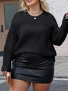 Plus Size O-Neck Loose Knit Pullover Sweater - Long Sleeve Argyle Casual Jumper (Black/White)