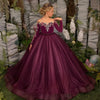 Custom Long Sleeve Flower Girl Dress – Lace Appliqué A-Line Pleated Floor-Length Gown for Wedding & First Communion