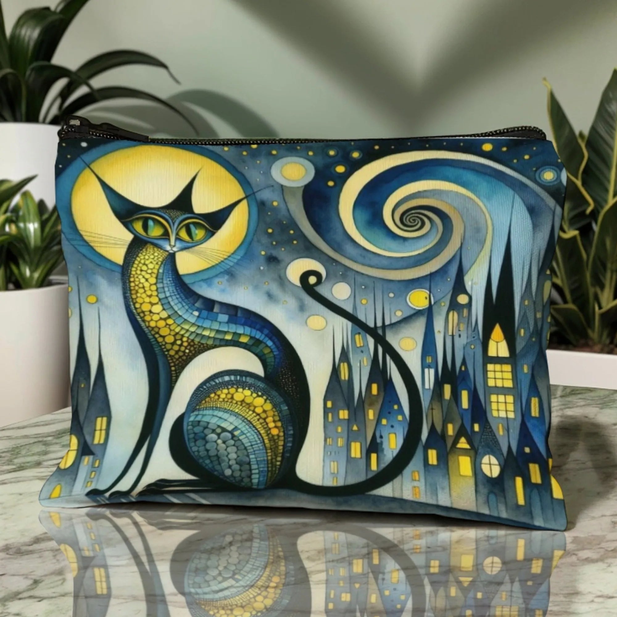 Retro Cat Art Makeup Bag – Women's Multifunctional Zipper Cosmetic Pouch & Jewelry Organizer