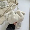 Plush Faux Fur Pleated Bucket Tote — Women's Shoulder & Crossbody Handbag