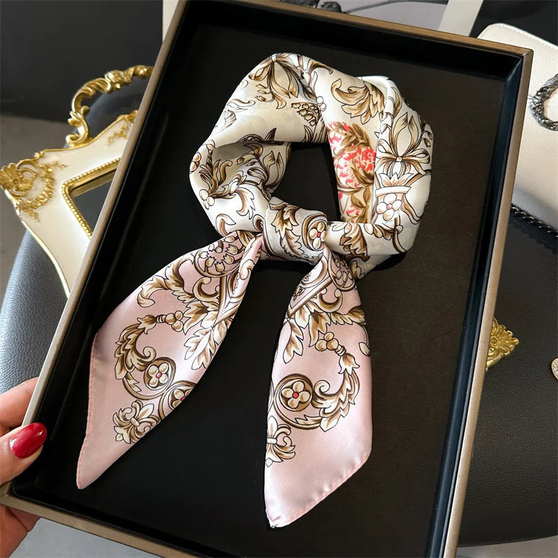 Luxury Horse Print Silk-Feel Square Scarf 70 x 70 cm (27.6 x 27.6 in) – Women's Neck, Hair, Foulard, Bandana