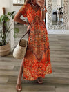 Women's Summer Boho V-Neck Printed Split Ankle-Length Dress Loose Resort Beach Evening