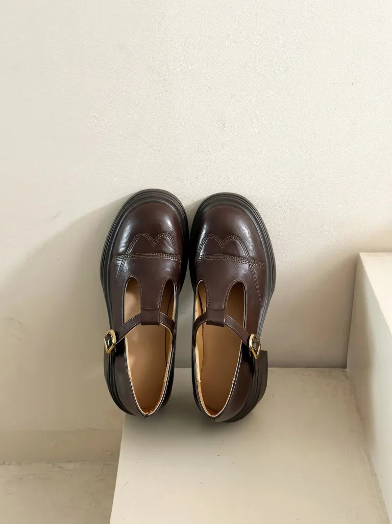 Women's T-Strap Mary Jane Pumps Chunky Square Heel 2–3 in (5–8 cm) Platform PU Round-Toe Buckle