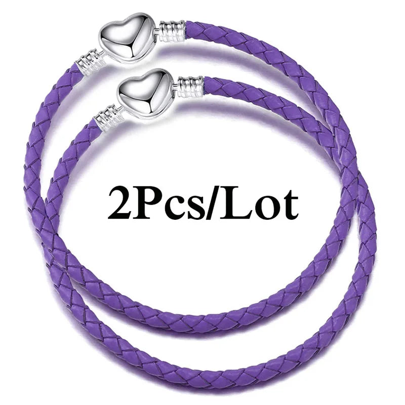 2-Pack Leather Chain Charm Bracelets with Beads – Handmade Couples Pulsera Jewelry (Unisex)