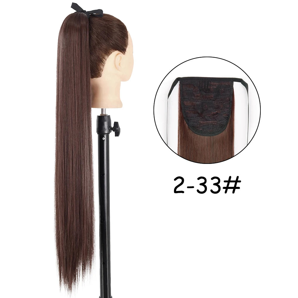34-Inch (86 cm) Clip-In Synthetic Ponytail Hair Extension — Blonde Wrap-Around Long Straight Hairpiece