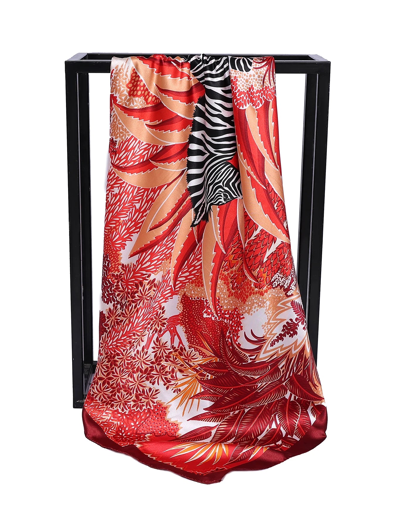 Square Satin Silk-Feel Scarf 35.4×35.4 in (90×90 cm) – Women's Printed Hijab Shawl Bandana Foulard Headscarf