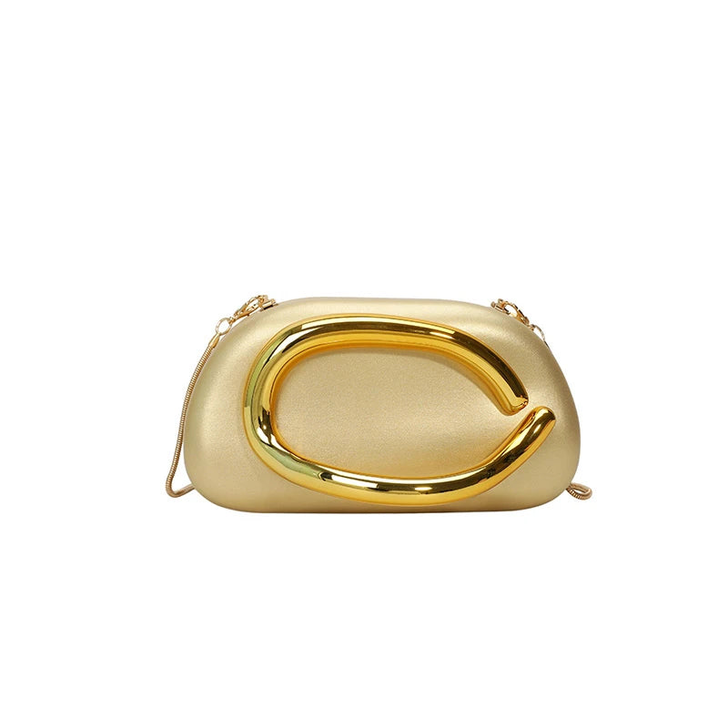 Women's PU Leather Metal-Handle Clutch — Removable Strap Crossbody Evening Bag for Wedding & Party