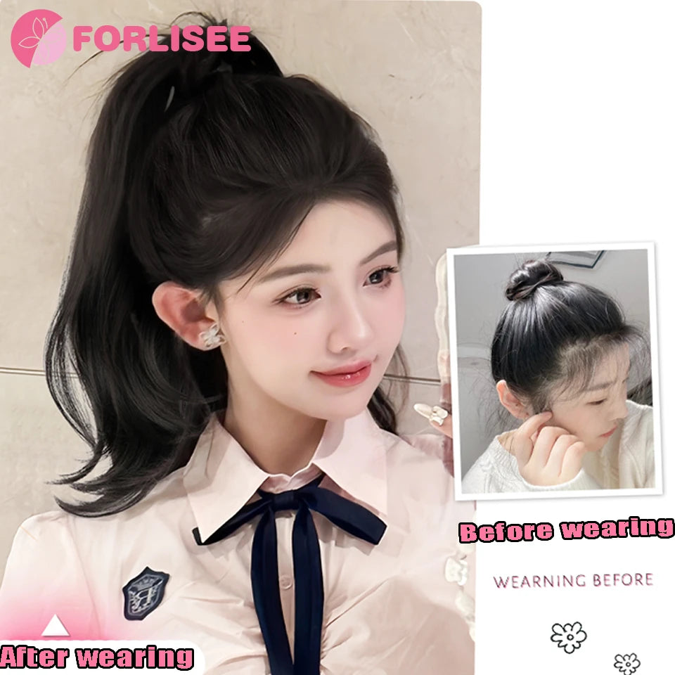 FORLISEE Clip-In Wavy Ponytail Extension with Volume Pad, Heat-Resistant Synthetic Hairpiece