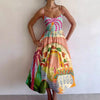 Women's Printed A-Line Maxi Dress - Spaghetti Strap Cold Shoulder High-Waist Slim Beach & Party Casual Vestidos