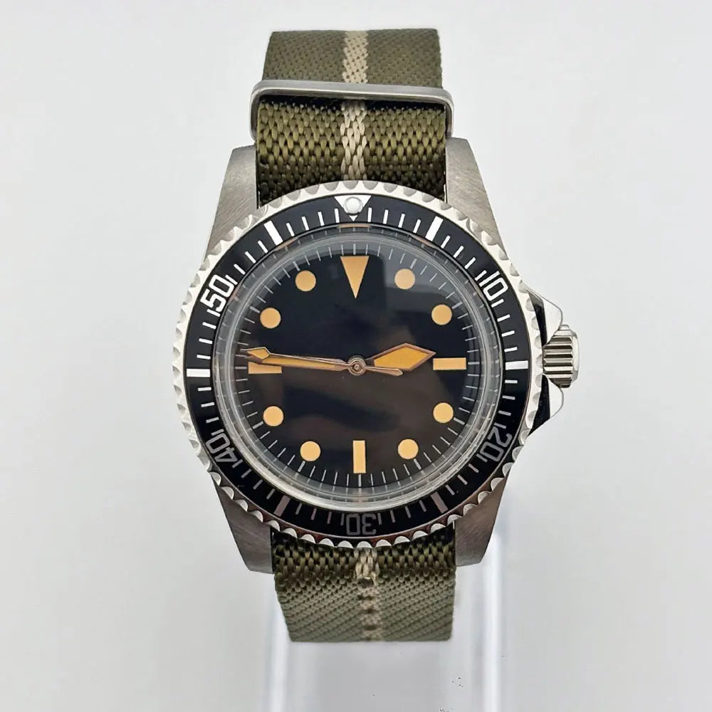 40mm Vintage 316L Stainless Steel Watch Case — 10BAR (100m/330ft) Water-Resistant, 20mm Nylon Strap Compatible, Fits Mechanical Movements
