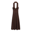 ETJ Women's Satin-Texture Spaghetti Strap A-Line Maxi Dress with Scarf Detail for Parties