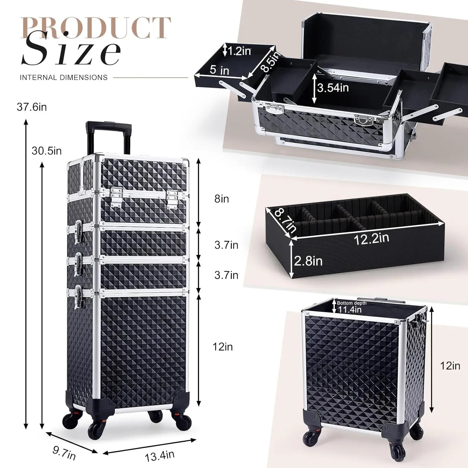 4-in-1 Rolling Makeup Train Case – Large Capacity Cosmetic Trolley with Wheels & Locking Keys for Salon and Travel