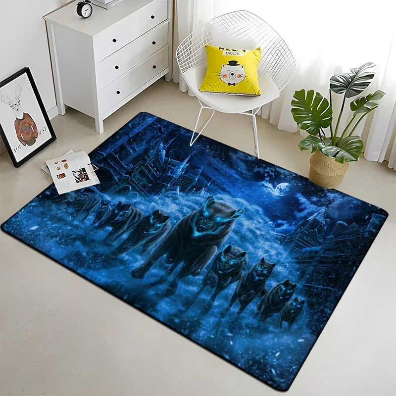 Wolf & Moon Area Rug – Scenic Wolf Moon Pattern Non-Slip Carpet for Living Room & Bedroom, Soft Large Area Rug (23×35–70×102 in | 60×90–180×260 cm)