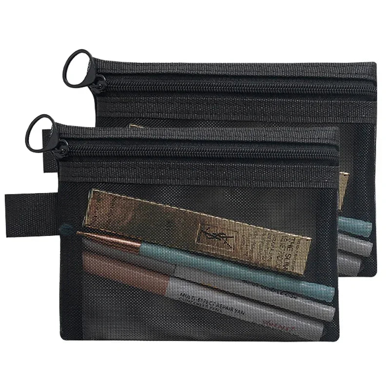 Clear Mesh Makeup Bags – Black Travel Cosmetic Organizer (Small/Medium/Large) – 1 or 3-Pack