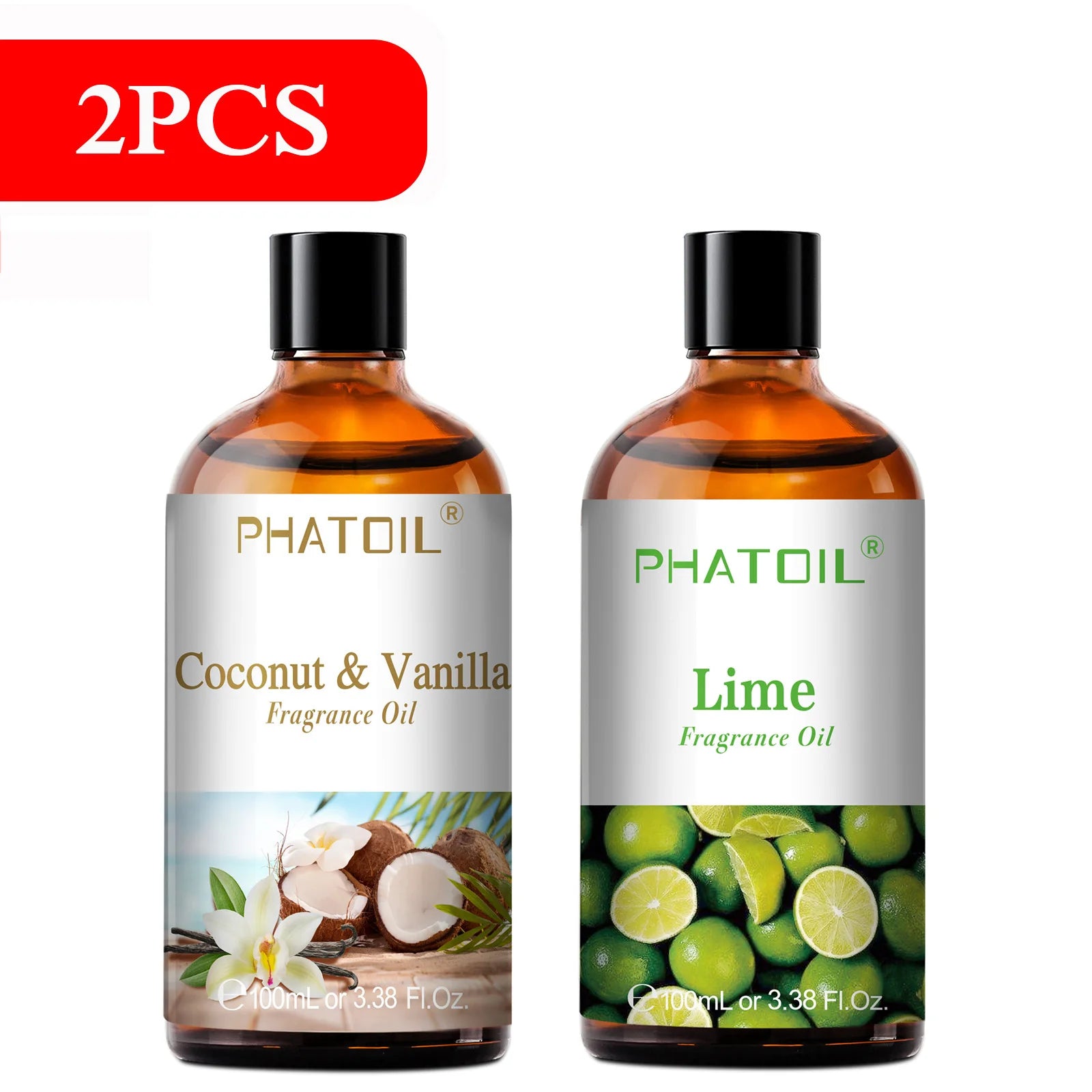 PHATOIL 100ml Aromatherapy Fragrance Oil — Coconut & Vanilla, Strawberry, Cherry, Lemon — 1/2/3-Pack for Diffuser, Candle Making & DIY