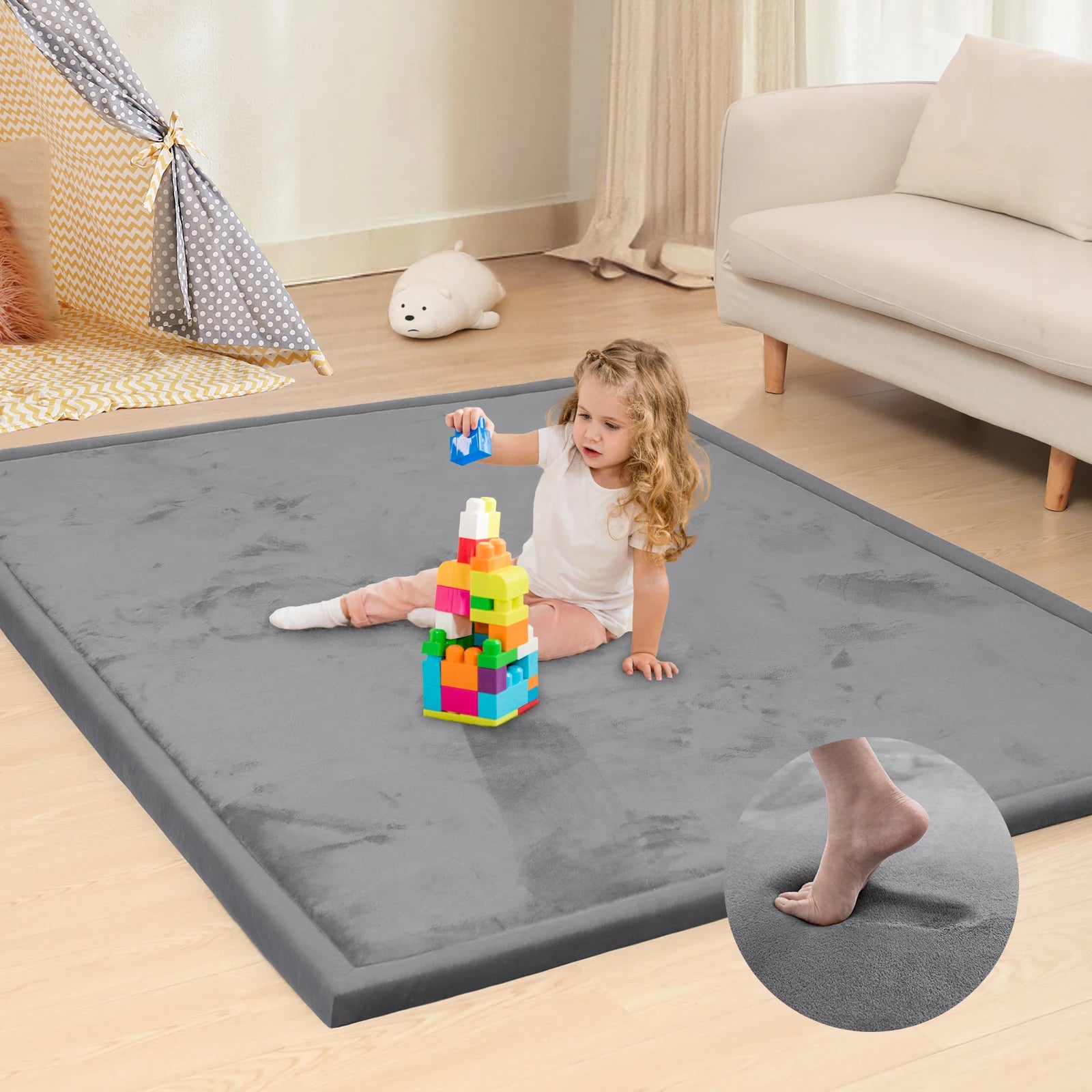 1.3 in (33 mm) Thick Tatami Play Mat - Large Non-Slip Soft Crawling & Kids Yoga Mat for Nursery and Living Room