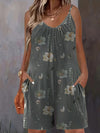 Plus Size Floral Allover Print Cami Romper Jumpsuit - Sleeveless Ruched Pocket Casual Romper