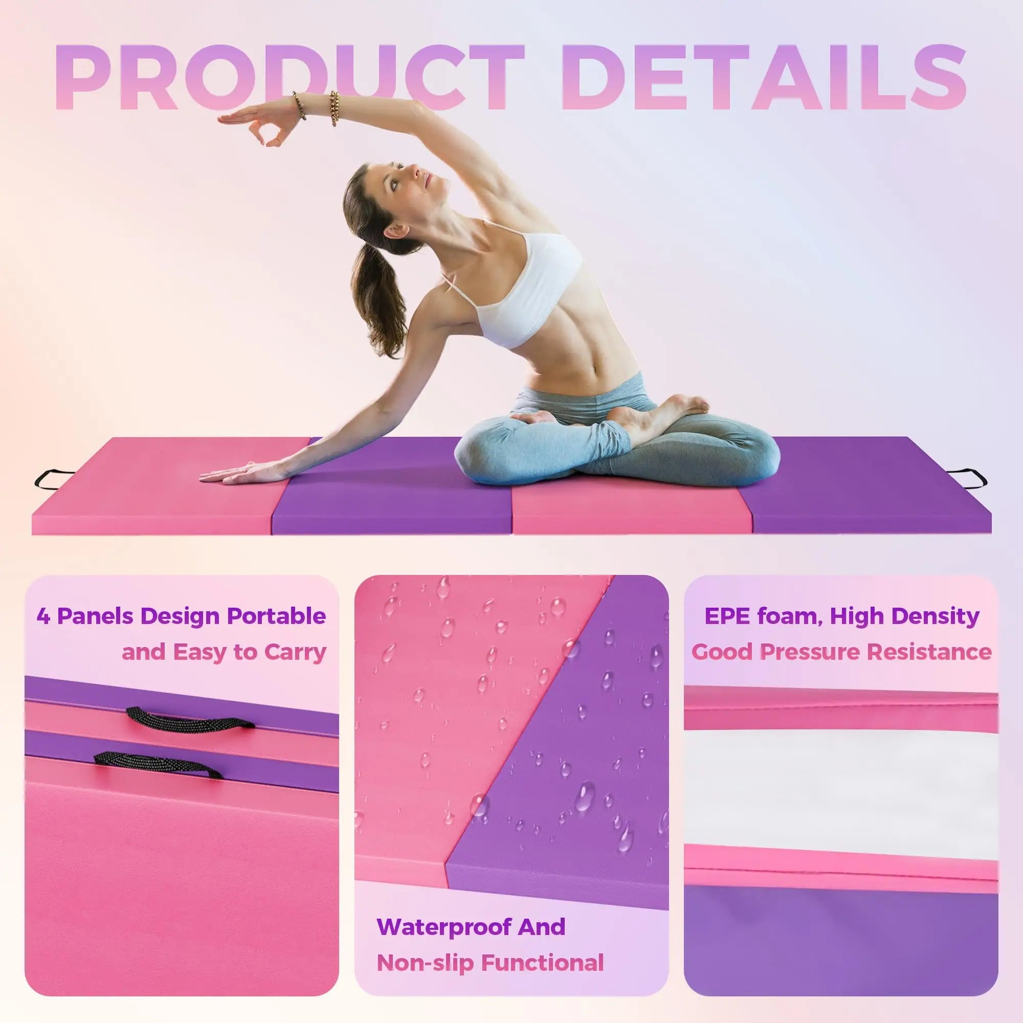 Folding Gymnastics Mat – Thick Portable Tumbling & Exercise Mat for Yoga Pilates Home Gym (Kids & Adults)