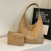 Faux Suede Bucket Bag Large Shoulder Hobo Tote with Inner Pocket for Work and Travel