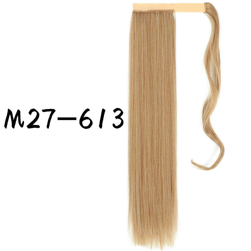 Wrap-Around Clip-In Ponytail Hair Extension 22-34 in (56-86 cm) Long Straight Heat-Resistant Synthetic Blonde Brown