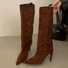 Eilyken Knee-High Pointed Toe Thin Heel Boots for Women – Winter Street Style Vintage Punk Booties