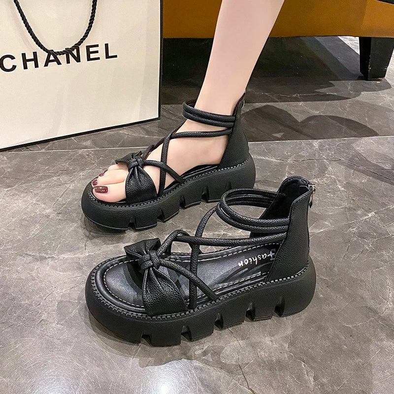 Women's Woven Ankle-Strap Mid Heel Sandals — Thick Sole Summer Clogs