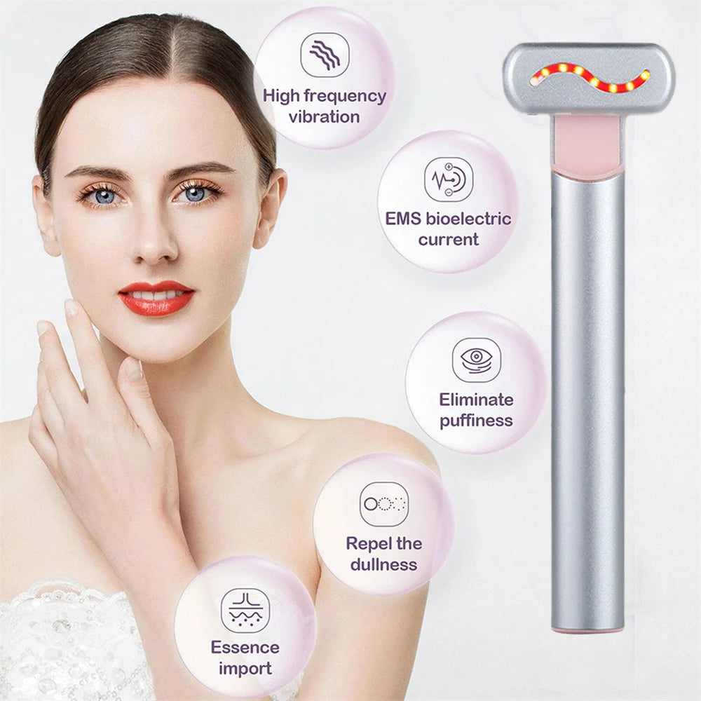 Red Light Therapy Facial Wand - 7-Color LED Eye Massager for Skin Rejuvenation, USB Rechargeable