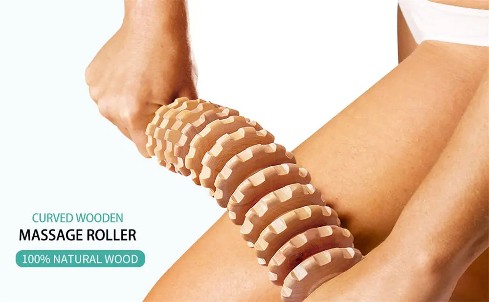 Curved Beech Wood Massage Roller – Anti-Cellulite Lymphatic Drainage & Deep Tissue Body Massager Stick