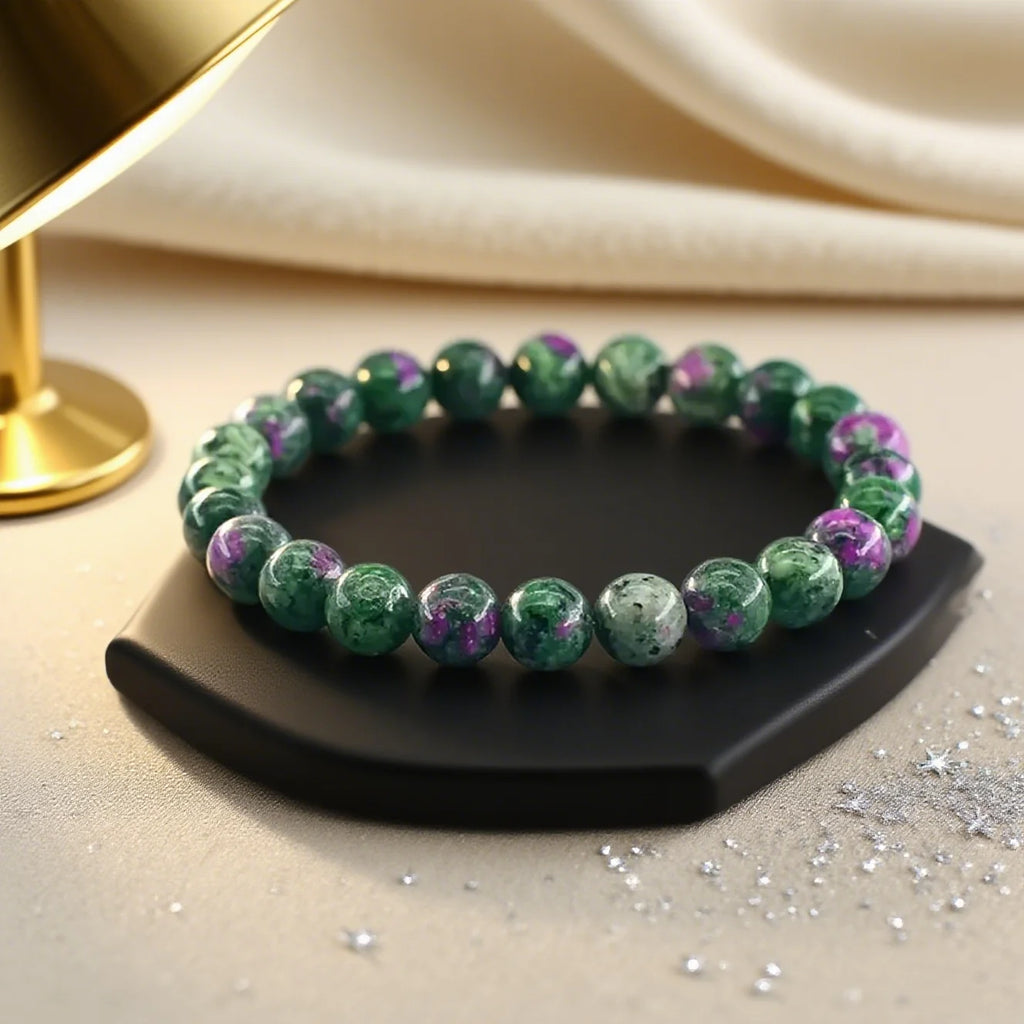 Red & Green Natural Gemstone Strand Bracelet – Unisex Toggle Clasp for Positive Energy, Luck & Wealth