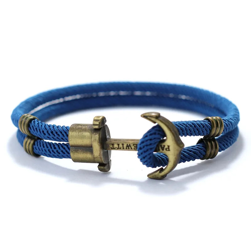Men's Nautical Rope Bracelet with Anchor Charm - Bronze Bilayer 8.1 in (20.5 cm) Easy-Hook Surfer Bracelet