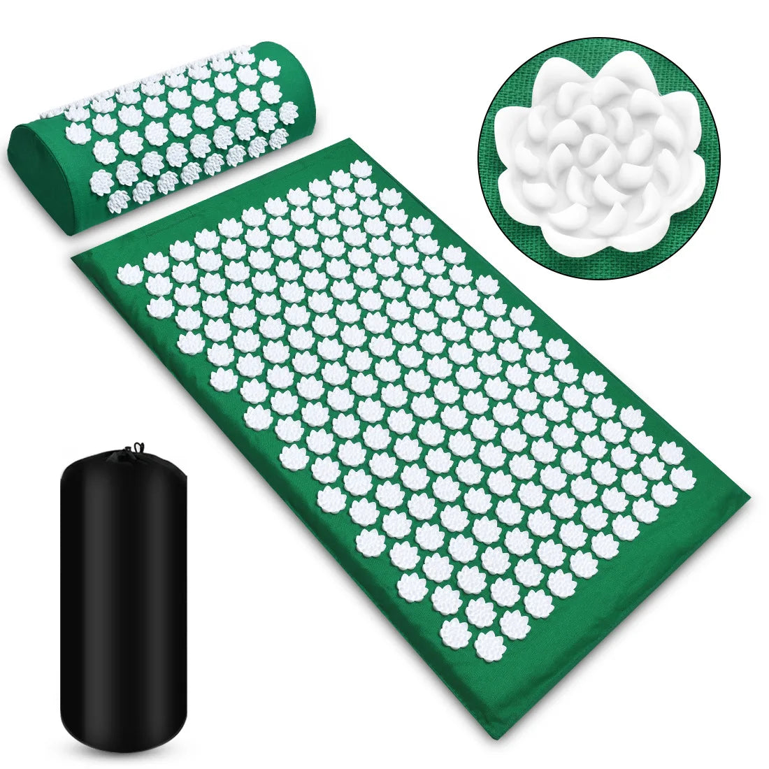 Acupressure Shakti Mat with Pillow – Spike Massage Mat for Back & Body Pain Relief, Yoga Relaxation (68×42×2 cm / 26.8×16.5×0.8 in)