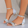 Gold & Silver Women's Gladiator Sandals – Open Toe Ankle Strap, Low Square Heel (3–5 cm / 1.18–1.97 in)