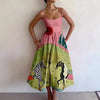Women's Printed A-Line Maxi Dress - Spaghetti Strap Cold Shoulder High-Waist Slim Beach & Party Casual Vestidos