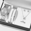 Women's Luxury Quartz Watch & 5-Piece Rhinestone Jewelry Set – Stainless Steel Strap, Bracelet, Necklace, Earrings & Ring