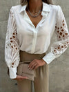 Women's Elegant Chiffon V-Neck Blouse - Loose Long Sleeve Office Tunic Top