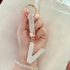 Sparkling Rhinestone Initial Keychain - Round Alloy Letter Charm with Crystal Pendant
