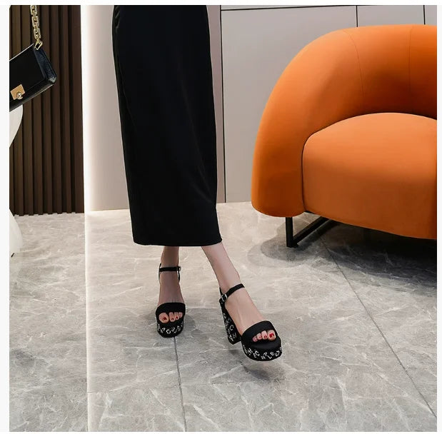 Women's Sequin Rhinestone Crystal High-Heel Pumps – Bling Wedding & Party Square-Heel Dress Shoes