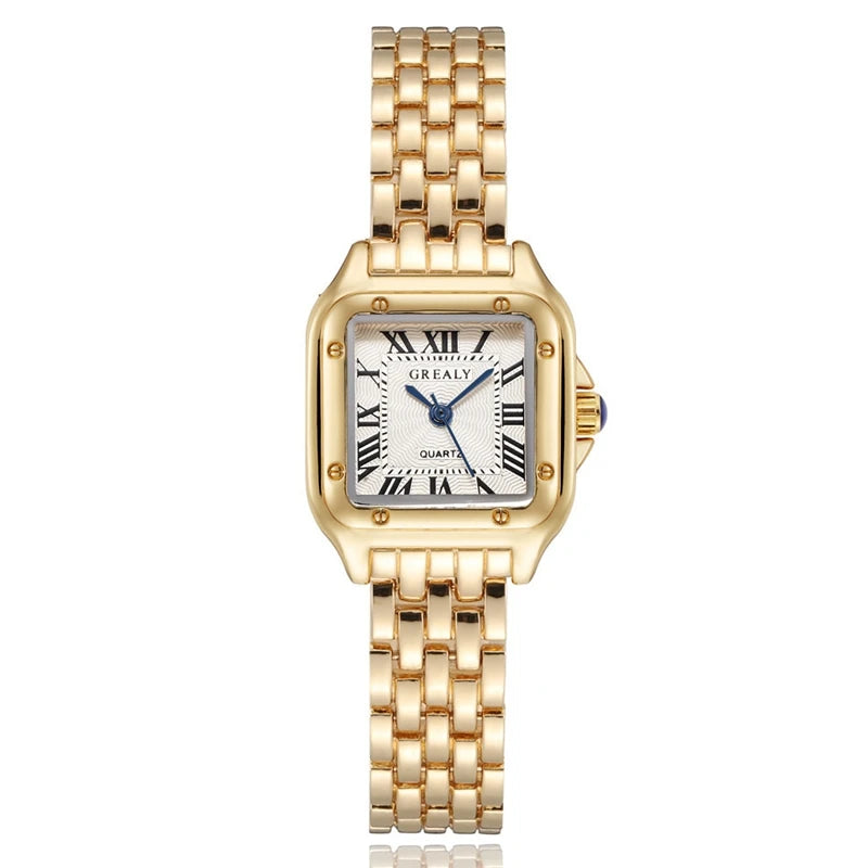 Women's Square Quartz Watch with Rhinestone Accents, 27mm Dial Stainless Steel Bracelet Casual Fashion Wristwatch