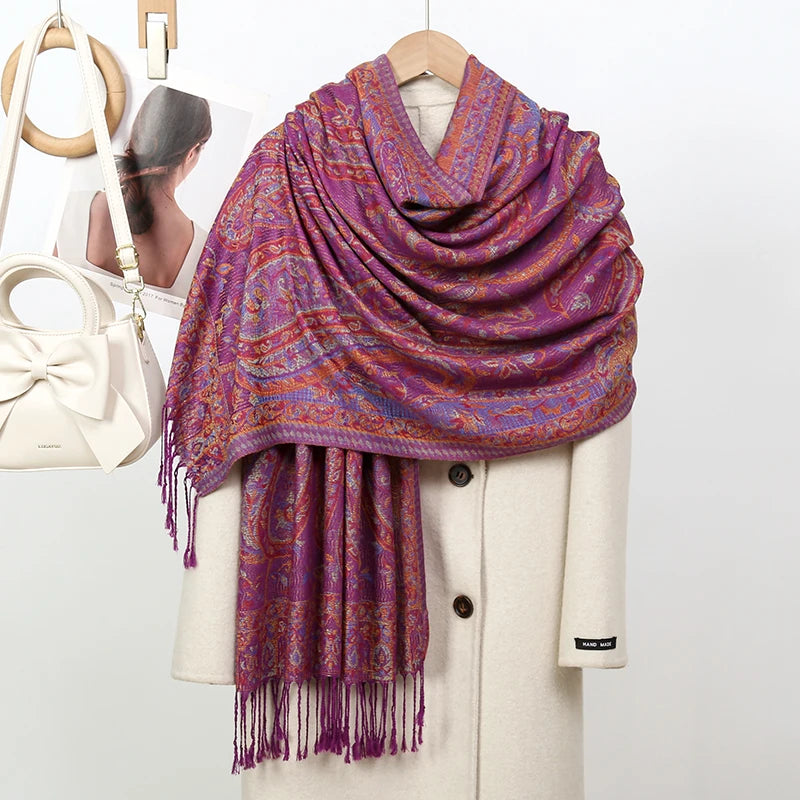 Luxury Thick Faux Cashmere Scarf for Women, Printed Pashmina Wrap Shawl Poncho — Warm Travel Blanket Stole, 175+ cm (69+ in)